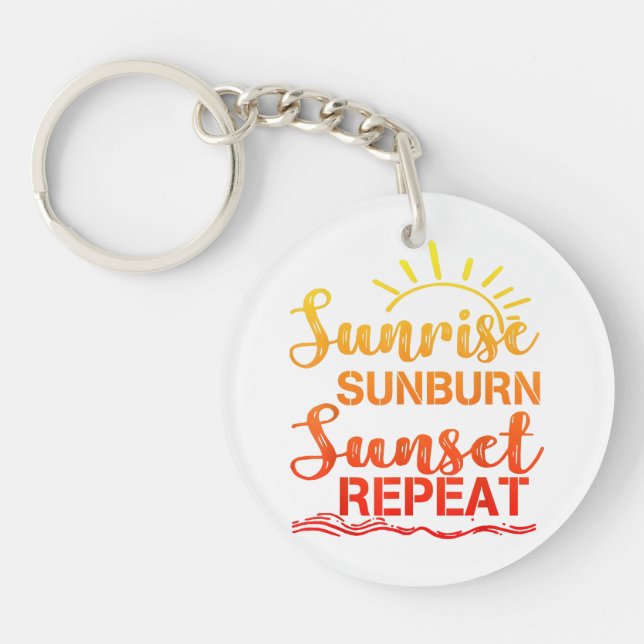 Sunrise Sunburn Sunset Repeat Retro Summer Key Ring (Front)