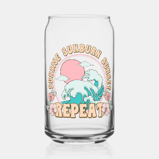 Sunrise Sunburn Sunset Repeat Summer Beach Life Can Glass