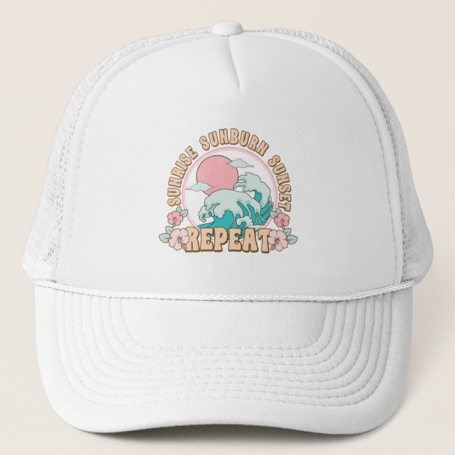 Sunrise Sunburn Sunset Repeat Summer Beach Life  Trucker Hat (Front)