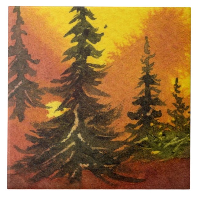 Sunrise sunset pines in the red yellow mist tile (Front)