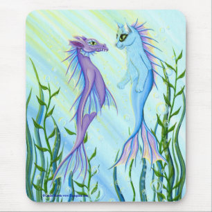 Sunrise Swim, Sea Dragon & Mermaid Cat Fantasy Art Mouse Pad