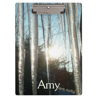 Sunrise Through Icicles Winter Nature Photography Clipboard