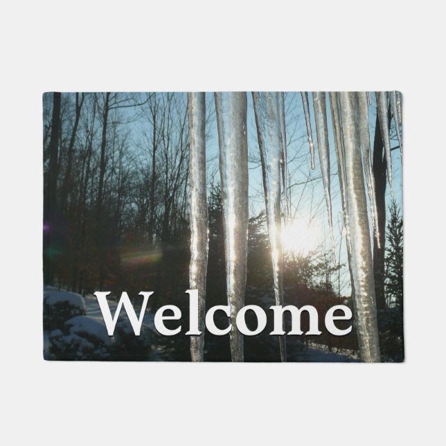 Sunrise Through Icicles Winter Nature Photography Doormat (Front)
