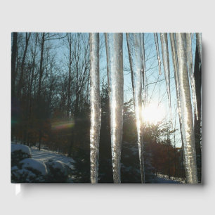 Sunrise Through Icicles Winter Nature Photography Guest Book