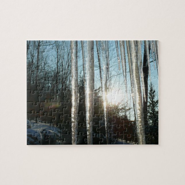 Sunrise Through Icicles Winter Nature Photography Jigsaw Puzzle (Horizontal)