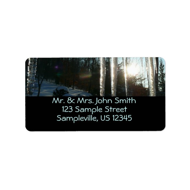 Sunrise Through Icicles Winter Nature Photography Label (Front)