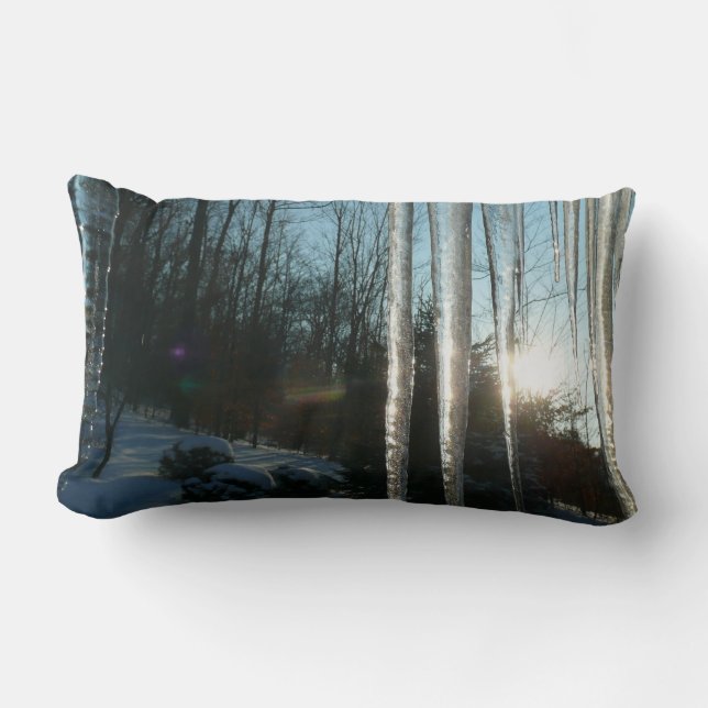 Sunrise Through Icicles Winter Nature Photography Lumbar Cushion (Front)
