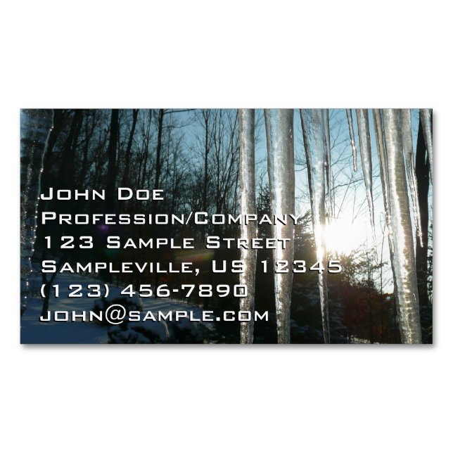 Sunrise Through Icicles Winter Nature Photography Magnetic Business Card (Front)