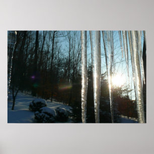 Sunrise Through Icicles Winter Nature Photography Poster