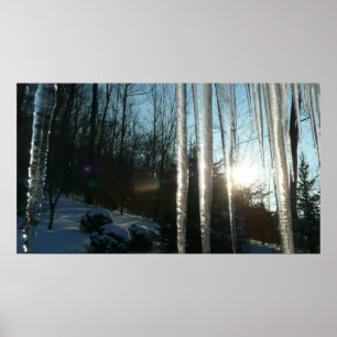 Sunrise Through Icicles Winter Nature Photography Poster