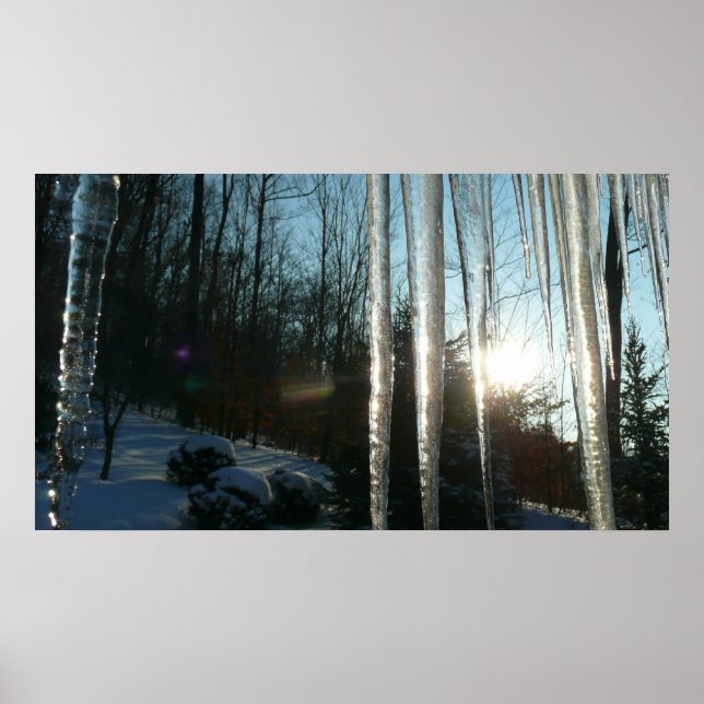 Sunrise Through Icicles Winter Nature Photography Poster (Front)
