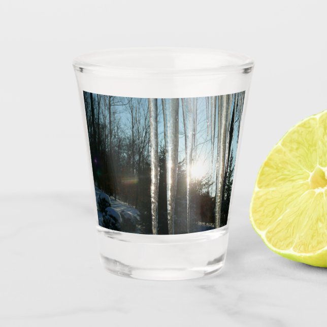 Sunrise Through Icicles Winter Nature Photography Shot Glass (Front)