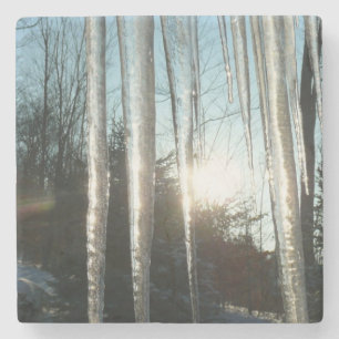 Sunrise Through Icicles Winter Nature Photography Stone Coaster