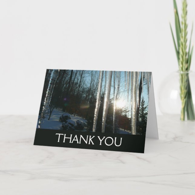Sunrise Through Icicles Winter Nature Photography Thank You Card (Front)