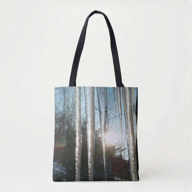 Sunrise Through Icicles Winter Nature Photography Tote Bag (Front)