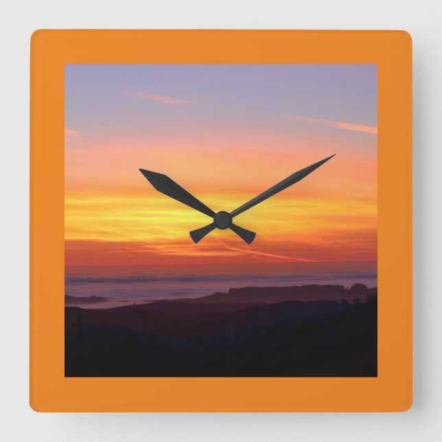 Sunrise to Sunset Orange Square Wall Clock (Front)