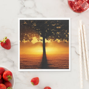Sunrise, tree silhouette, napkin