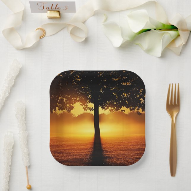 Sunrise, tree silhouette, paper plate (Wedding)