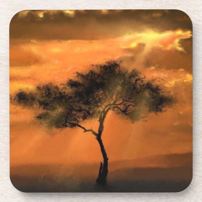 Sunrise Tree Sunbeams Coaster - Painting (Front)