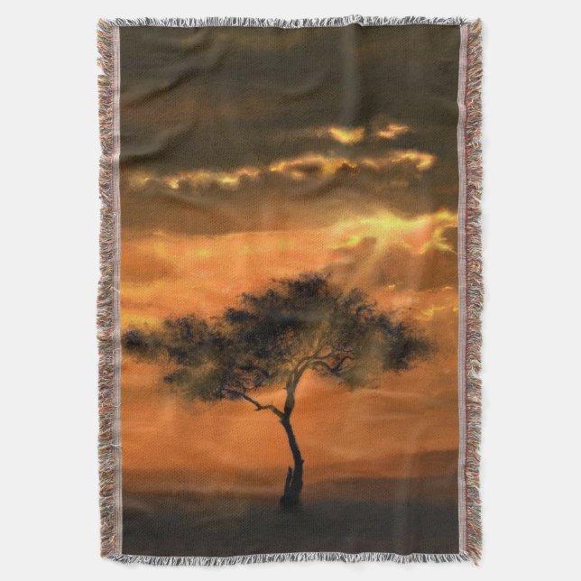 Sunrise Tree Sunbeams Throw Blanket (Front Vertical)