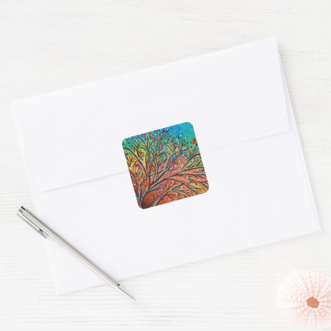 Sunrise Treetop Birds II Square Sticker (Envelope)