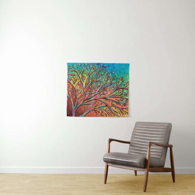 Sunrise Treetop Birds II Tapestry (In Situ (Horizontal))