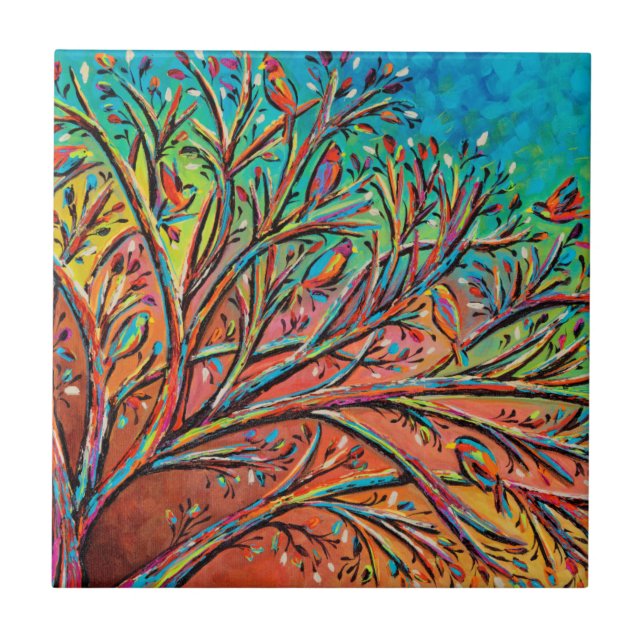 Sunrise Treetop Birds II Tile (Front)