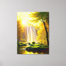 Sunrise Waterfall Trees River Beautiful Landscape