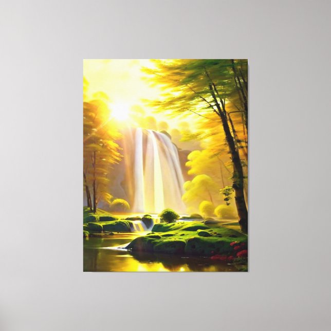 Sunrise Waterfall Trees River Beautiful Landscape Canvas Print (Front)