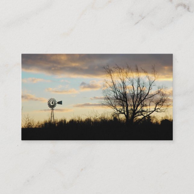 Sunrise Windmill Tree-lined Farm Silhouette Business Card (Front)