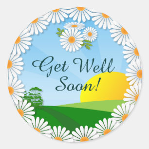 Sunrise with Daisy Border Get Well Soon Classic Round Sticker