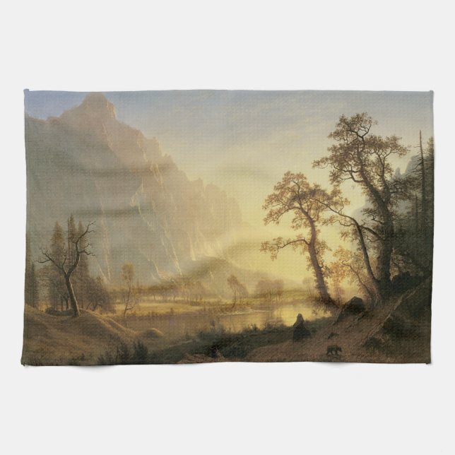 Sunrise, Yosemite Valley by Albert Bierstadt Tea Towel (Horizontal)