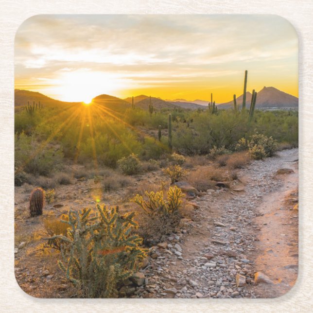 Sunrize Over Arizona Trail Square Paper Coaster (Front)
