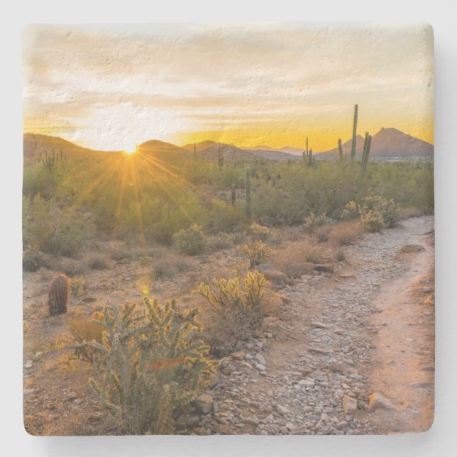 Sunrize Over Arizona Trail Stone Coaster (Front)