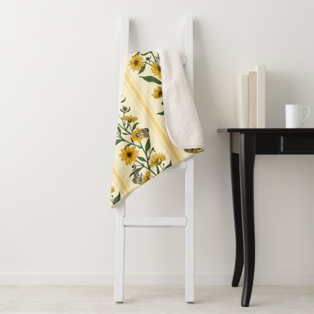 Sunroot floral stripe on off white sherpa blanket (In Situ)