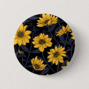 Sunroot, wild sunflower in yellow and blue 6 cm round badge