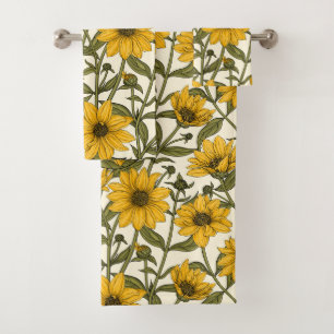 Sunroot, wild sunflower in yellow and blue bath towel set