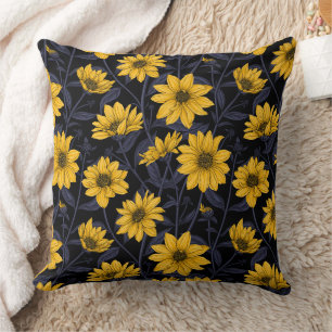 Sunroot, wild sunflower in yellow and blue cushion