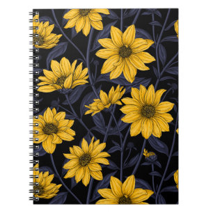 Sunroot, wild sunflower in yellow and blue notebook
