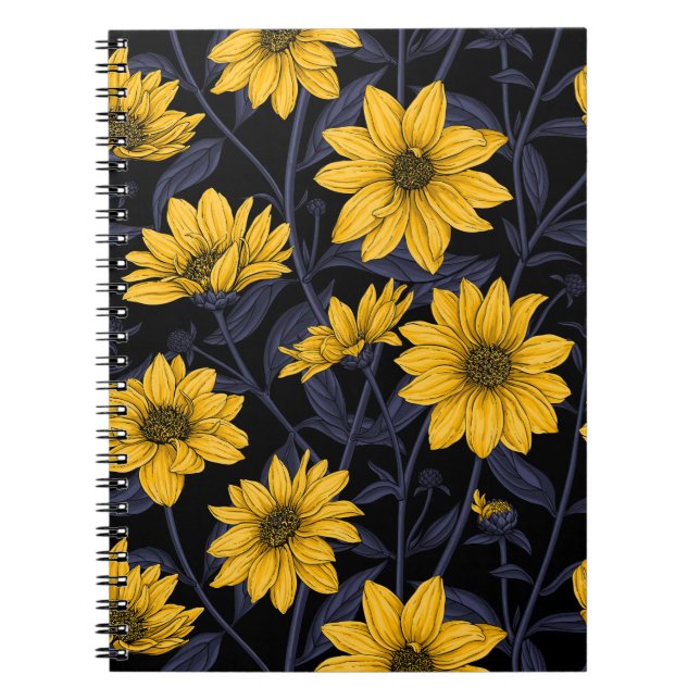 Sunroot, wild sunflower in yellow and blue notebook (Front)
