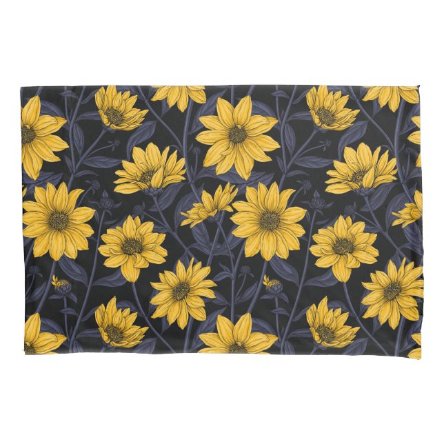 Sunroot, wild sunflower in yellow and blue pillowcase (Front-Left)