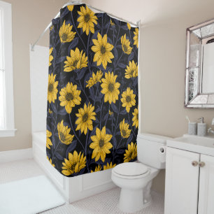 Sunroot, wild sunflower in yellow and blue shower curtain