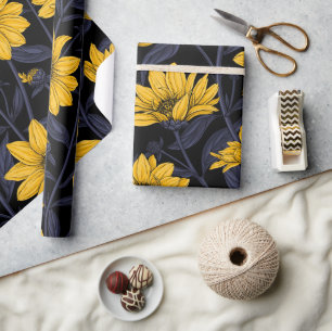 Sunroot, wild sunflower in yellow and blue wrapping paper