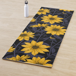 Sunroot, wild sunflower in yellow and blue yoga mat