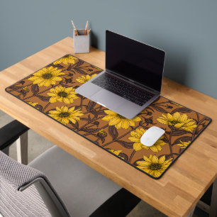 Sunroot, wild sunflower in yellow and  brown desk mat