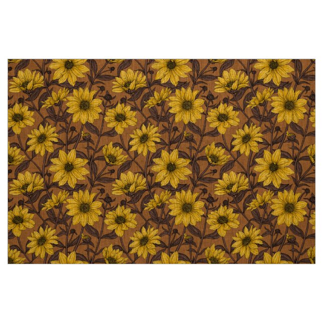 Sunroot, wild sunflower in yellow and  brown fabric (Fat Quarter)