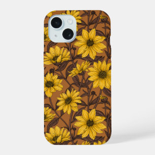 Sunroot, wild sunflower in yellow and brown iPhone 15 case