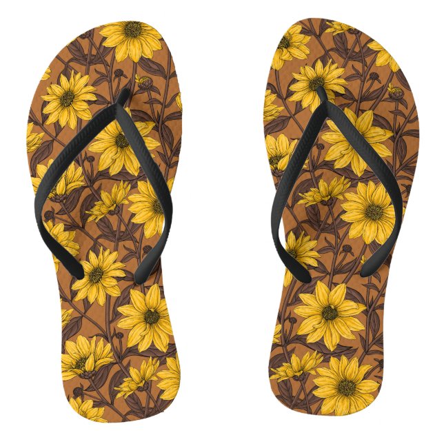 Sunroot, wild sunflower in yellow and  brown jandals (Footbed)