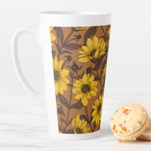 Sunroot, wild sunflower in yellow and brown latte mug