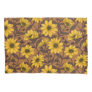 Sunroot, wild sunflower in yellow and  brown pillowcase